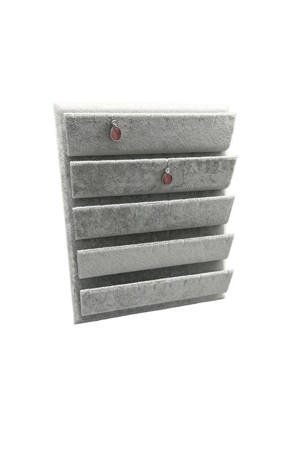 Megass Dekor Süet Kumaş 20/16 Cm Gri Renk Ayaklı Küpe Standı - Image 1