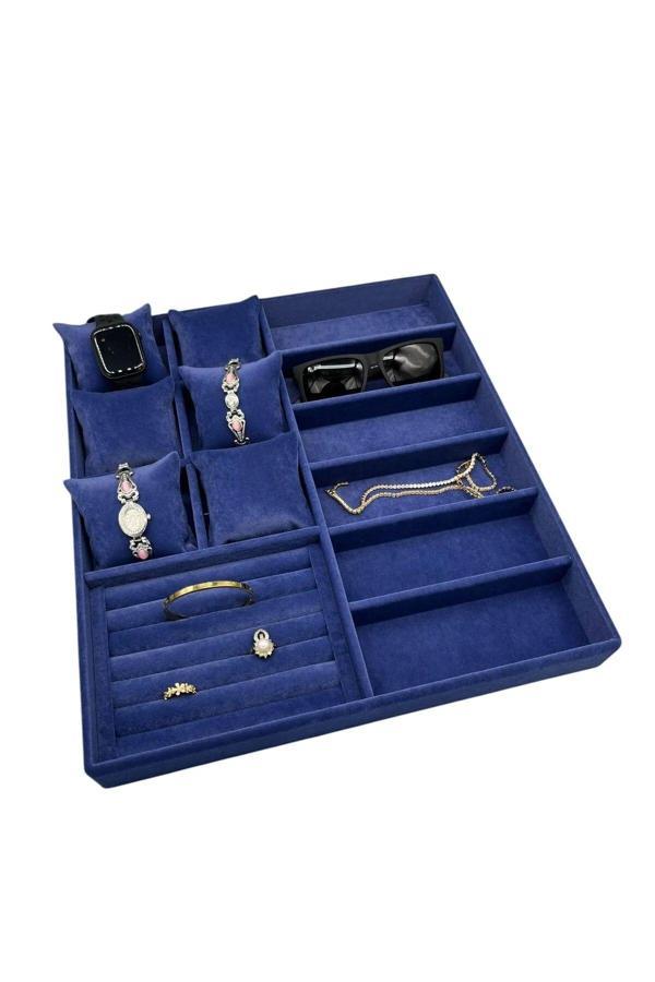 Megass Dekor Miami Model Süet Kumaş Lacivert Renk 38 Cm /34 Cm Takı Sergileme Çekmece Içi Stand - Image 1