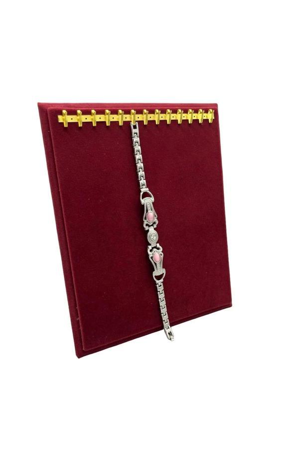 Megass Dekor Süet Kumaş Bordo Renk 20/16 Cm Ayaklı Kanca Bileklik Sergileme Standı - Image 1