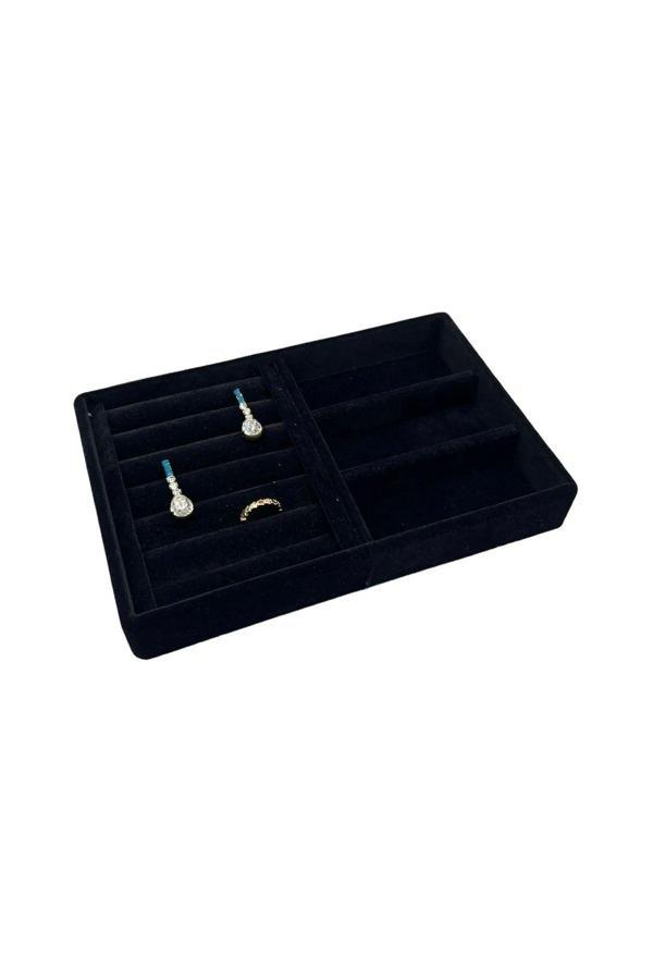 Megass Dekor Süet Kumaş Siyah Renk 22 Cm / 14 Cm Çekmece Içi Takı Standı - Image 1