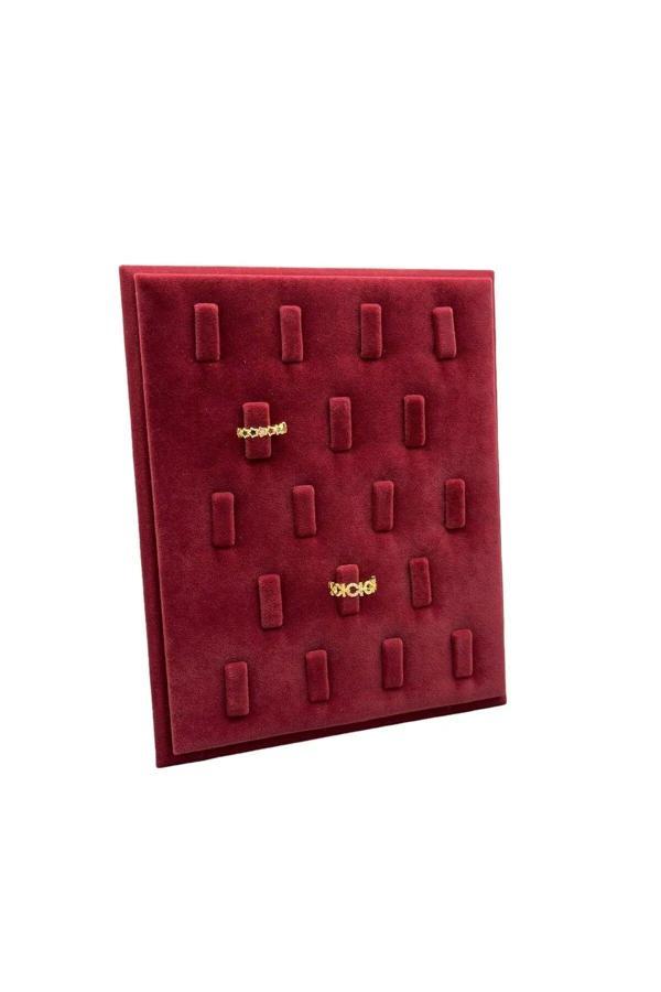 Megass Dekor Süet Kumaş Bordo Renk 20/16 Cm Ayaklı Yüzük Sergileme Standı - Image 1