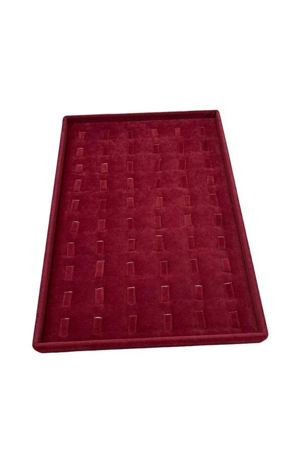 Megass Dekor Süet Kumaş Bordo Renk 34/24 Cm Dikine Tırnaklı Çekmece Içi Yüzük Tablası - Image 1
