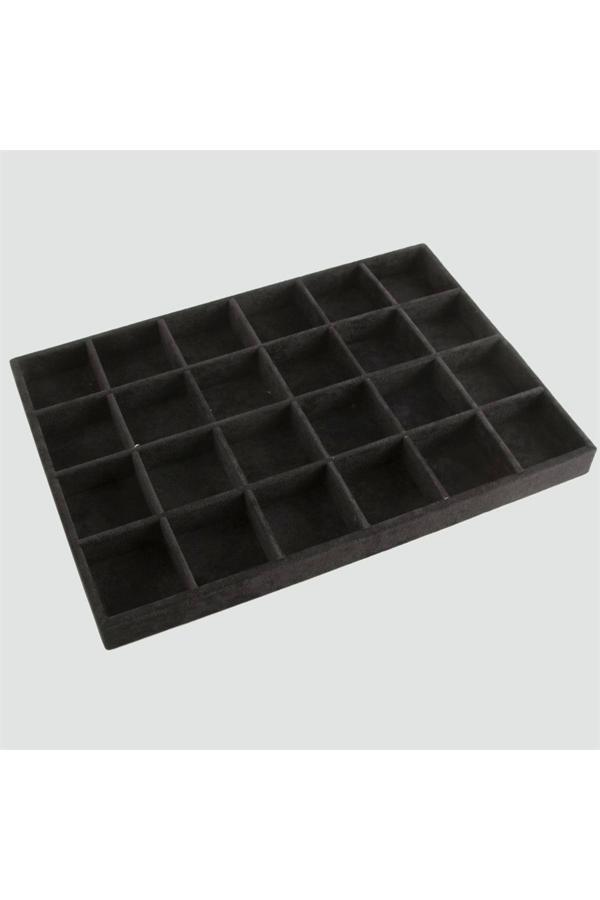 Megass Dekor Süet Kumaş Siyah Renk 34 Cm / 24 Cm 24 Bölmeli Çekmece Içi Takı Standı - Image 1