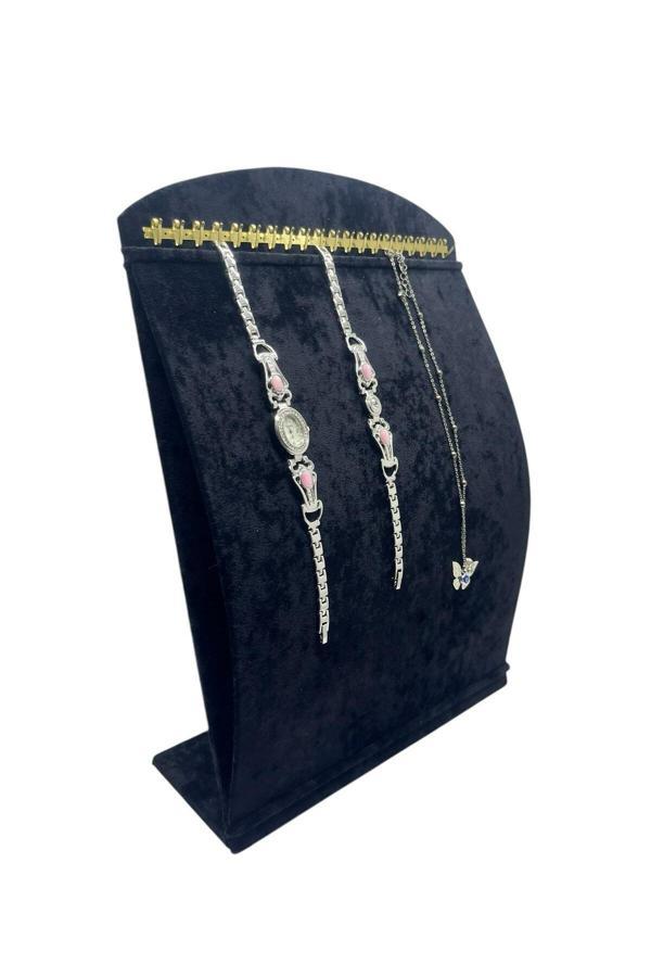 Megass Dekor Süet Kumaş Siyah Renk 34 Cm / 24 Cm Dik Bombeli Takı Standı - Image 1