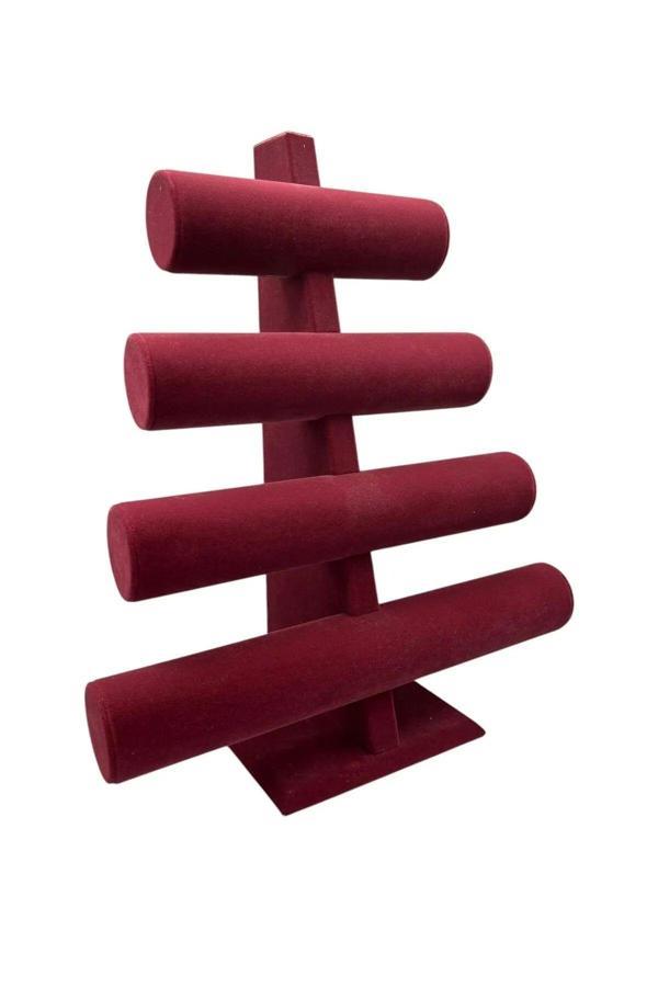 Megass Dekor Süet Kumaş Bordo Renk Dört Kademeli 38/34 Cm Bileklik-Saat Sergileme Standı - Image 1