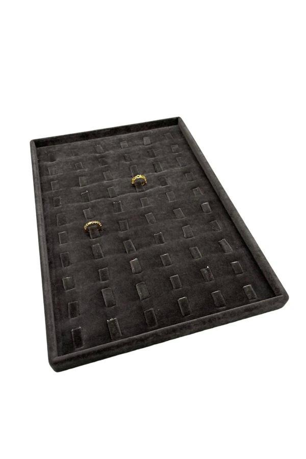 Megass Dekor Süet Kumaş Siyah Renk 34/24 Cm Dikine Tırnaklı Çekmece Içi Yüzük Tablası - Image 1
