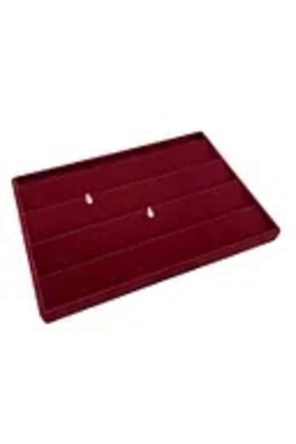 Megass Dekor Cezayir Model Süet Kumaş Bordo Renk 34/24 Cm Kademeli Çekmece Içi Küpe Standı - Image 1