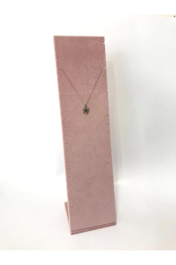 Megass Dekor Moscow Model Süet Kumaş Pembe Renk 40/10 Cm Ayaklı Takı Sergileme Standı - Image 1