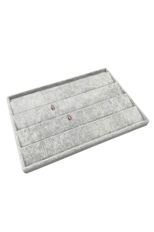 Megass Dekor Cezayir Model Süet Kumaş Gri Renk 34/24 Cm Kademeli Çekmece Içi Küpe Standı - Image 1