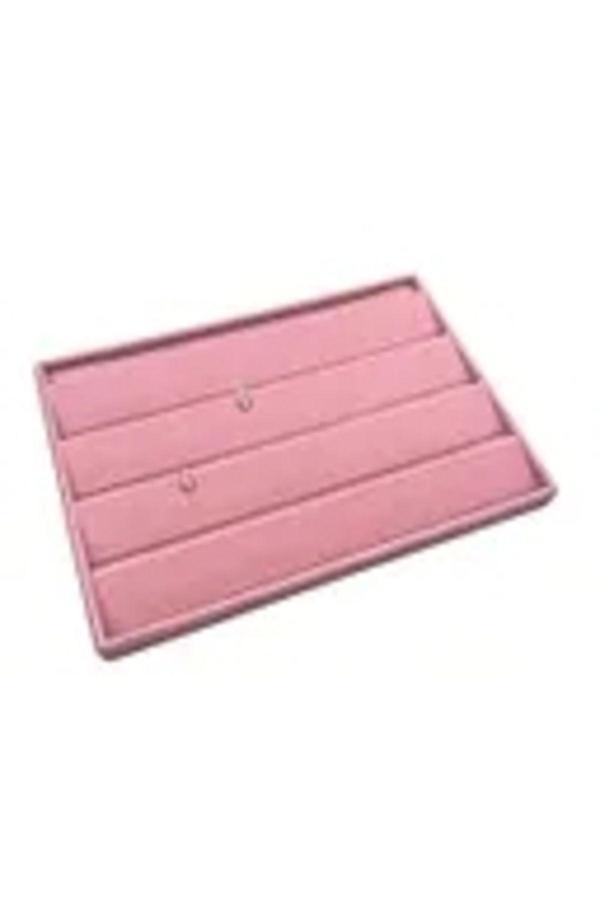 Megass Dekor Cezayir Model Süet Kumaş Pembe Renk 34/24 Cm Kademeli Çekmece Içi Küpe Standı - Image 1