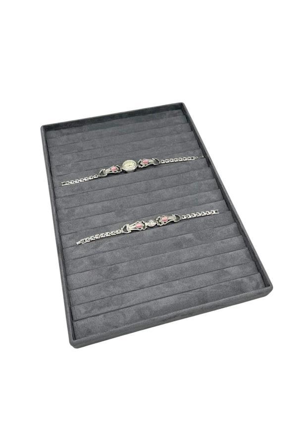 Megass Dekor Özel Sardunya Kumaş Füme Renk 34/24Cm 14 Adet Kademeli Çekmece Içi Bileklik Tablası - Image 1