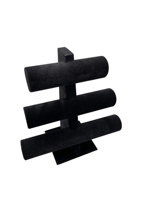 Megass Dekor Süet Kumaş Siyah Renk Üçlü 30/26 Cm Kademeli Bileklik-Saat Sergileme Standı - Image 1