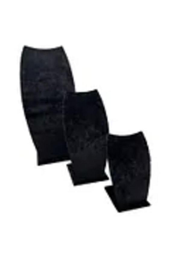 Megass Dekor Süet Kumaş Siyah Renk Üçlü Takım Kolye - Zincir Ayaklı Stand - Image 1