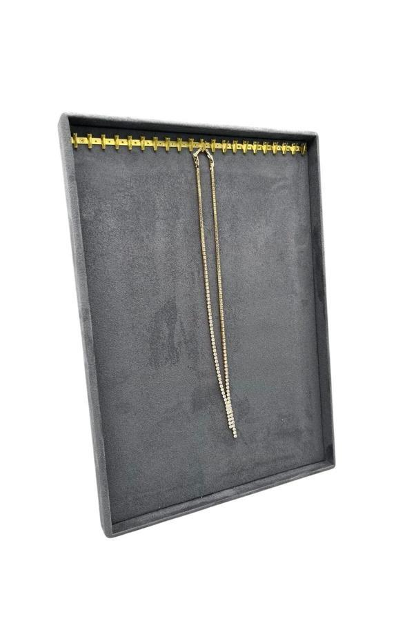 Megass Dekor Özel Sardunya Kumaş Tırnaklı Füme Renk 34/24 Cm Ayaklı Tesbih-Kolye Takı Standi - Image 1