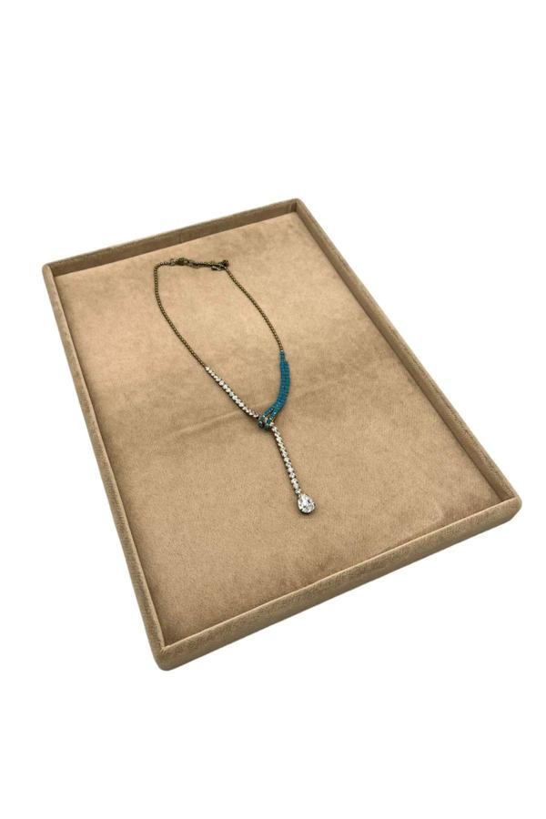 Megass Dekor Süet Kumaş Sütlü Kahve Renk 34/24 Cm Takı Servis Sunum Tablası - Image 1