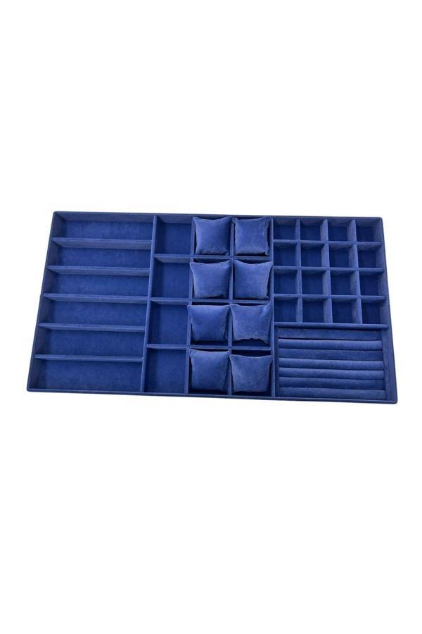 Megass Dekor Özel Sipariş 70/38 Cm Süet Kaplama Lacivert Renk Çekmece Içi Takı Düzenleyicisi - Image 1