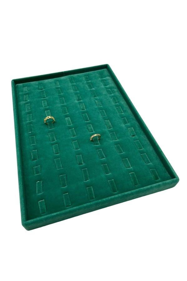 Megass Dekor Süet Kumaş Yeşil 34/24 Cm Dikine Tırnaklı Çekmece Içi Yüzük Tablası - Image 1