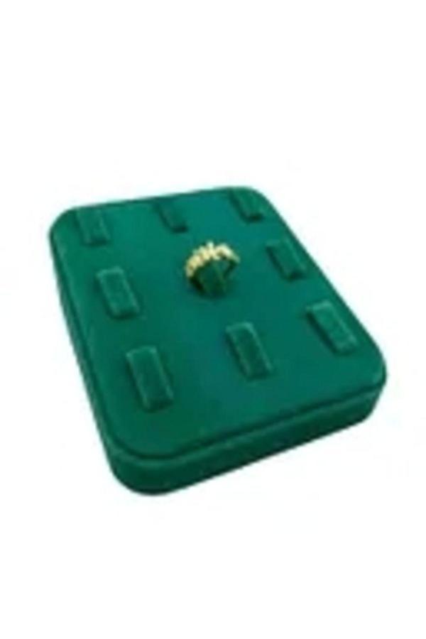 Megass Dekor Süet Kumaş Yeşil Renk 12/11 Cm Çoklu Tırnaklı Yüzük Sergileme Aksesuar - Image 1