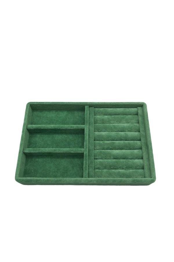 Megass Dekor Süet Kumaş Yeşil Renk 22 Cm / 14 Cm Çekmece Içi Takı Standı - Image 1