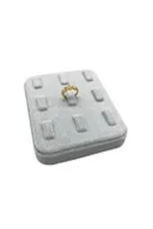 Megass Dekor Süet Kumaş Gri Renk 12/11 Cm Çoklu Tırnaklı Yüzük Sergileme Aksesuar - Image 1