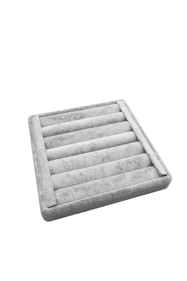 Megass Dekor Süet Kumaş Gri Renk 15 Cm / 15 Cm Yüzük Sergileme Standı - Image 1