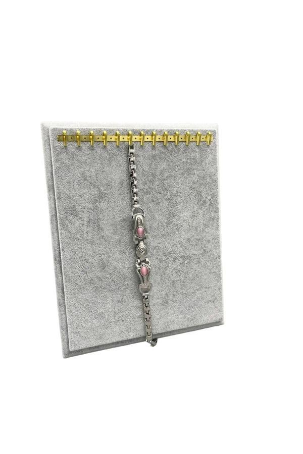 Megass Dekor Süet Kumaş Gri Renk 20/16 Cm Ayaklı Kanca Bileklik Sergileme Standı - Image 1