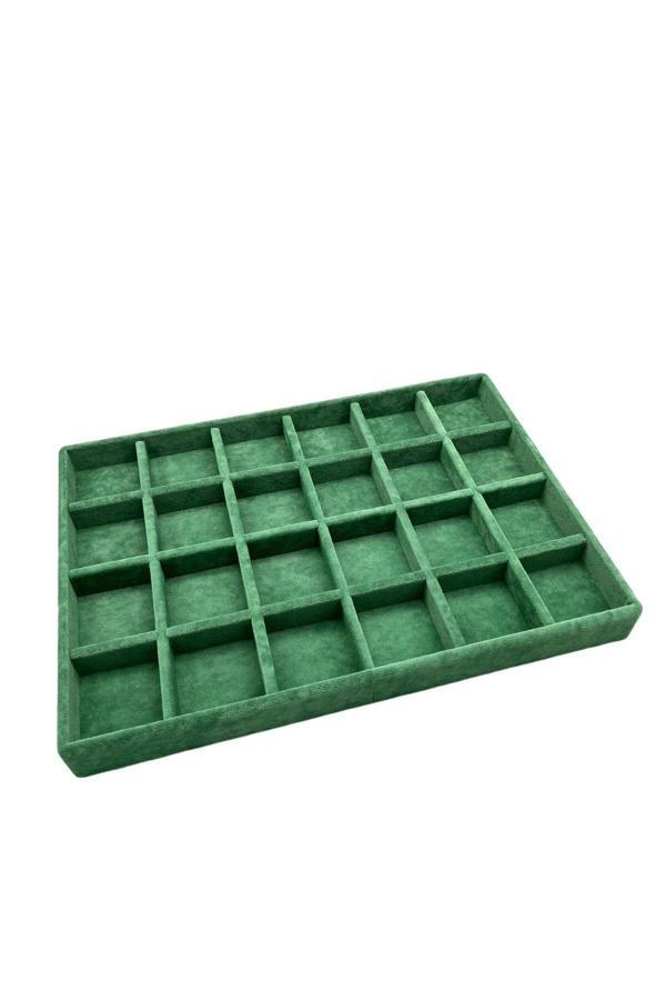 Megass Dekor Süet Kumaş Yeşil Renk 34 Cm / 24 Cm 24 Bölmeli Çekmece Içi Takı Standı - Image 1