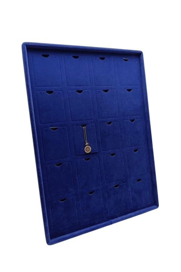 Megass Dekor Roma Model Dikine Süet Kumaş Lacivert 34-24 Cm Ayaklı Üçlü Set Tabla Stand - Image 1
