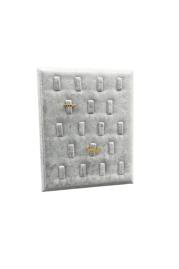 Megass Dekor Süet Kumaş Gri Renk 20/16 Cm Ayaklı Yüzük Sergileme Standı - Image 1