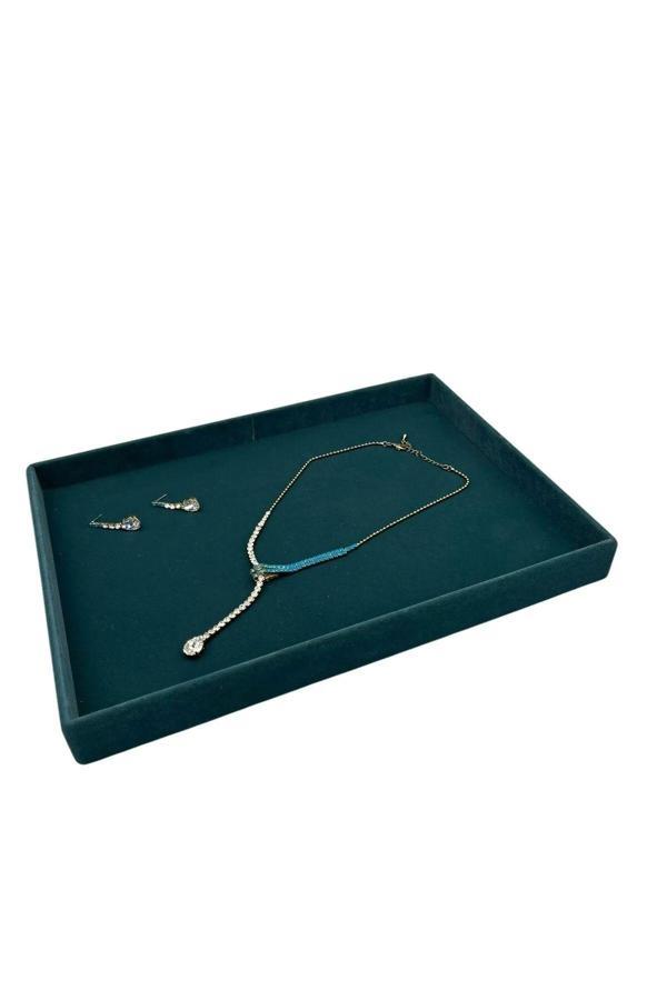 Megass Dekor Süet Kumaş Yeşil Renk 34/24 Cm Takı Servis Sunum Tablası - Image 1