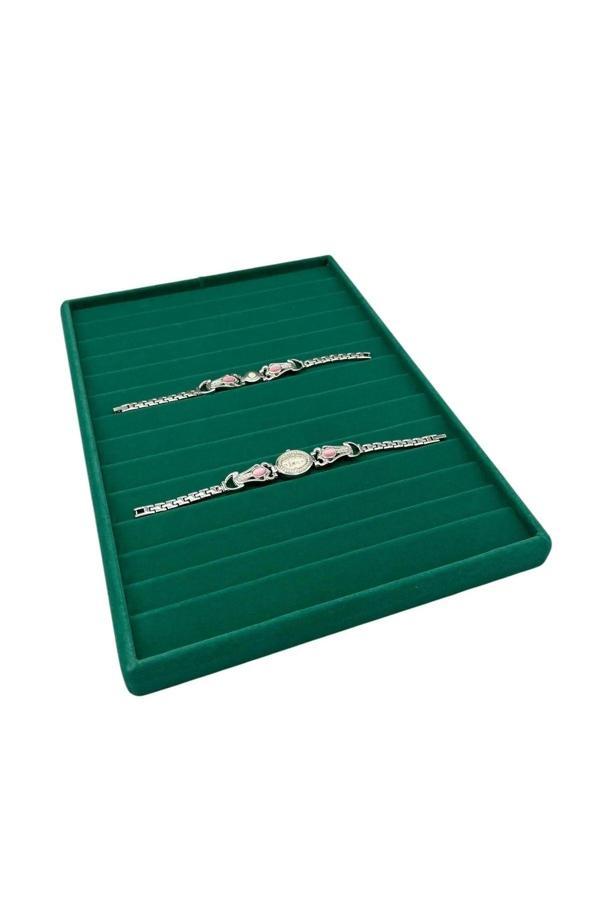 Megass Dekor Süet Kumaş Yeşil Renk 34/24Cm 14 Adet Kademeli Çekmece Içi Bileklik Tablası - Image 1