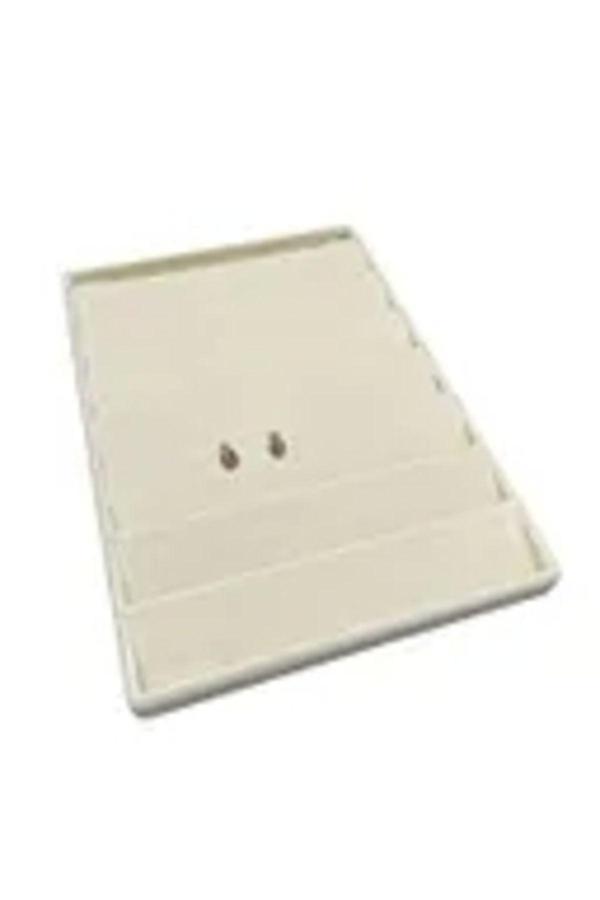Megass Dekor Saray Bosna Model Süet Kumaş Krem Renk 34/24 Cm Kademeli Çekmece I?Çi Küpe Standı - Image 1