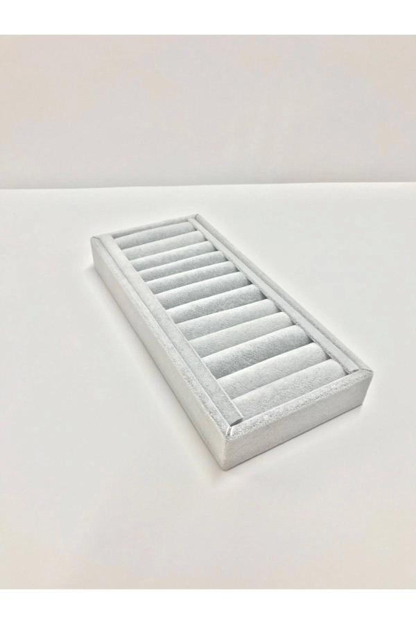 Megass Dekor Süet Kumaş Gri Renk 25 Cm / 11,5 Cm Kelepçe-Bileklik Sergileme Standı - Image 1
