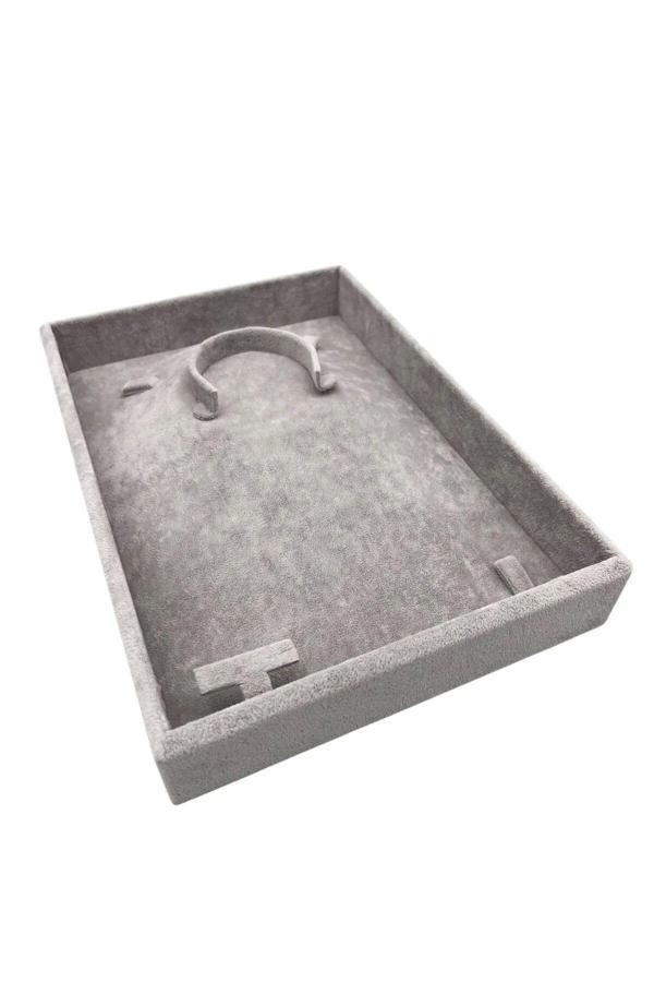 Megass Dekor Süet Kumaş Gri Renk 26/19 Cm Mini Takı Sergileme Tablası - Image 1