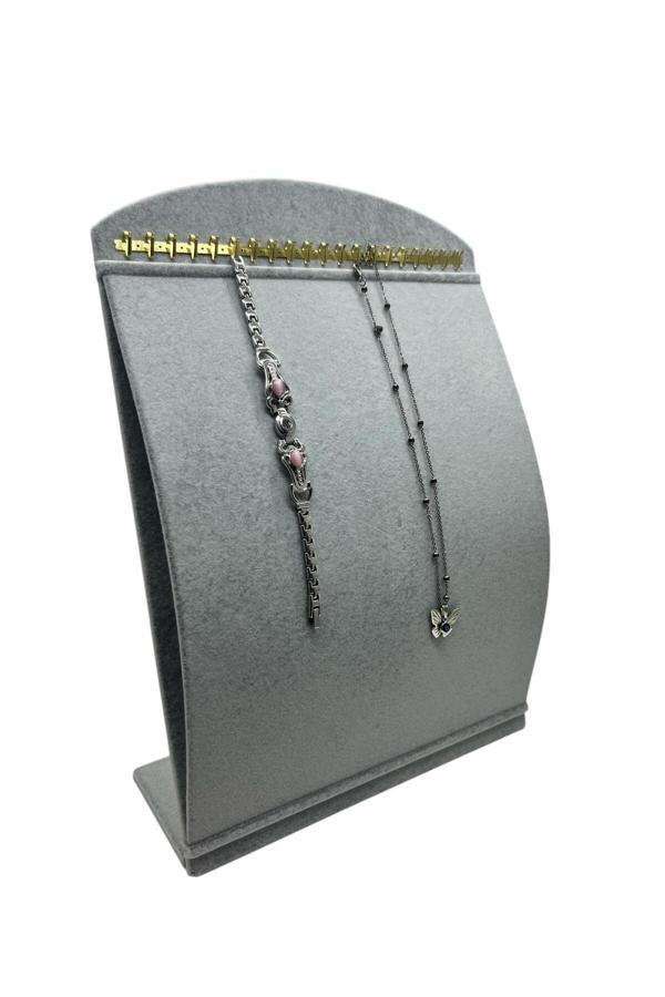 Megass Dekor Süet Kumaş Gri Renk 34 Cm / 24 Cm Dik Bombeli Takı Standı - Image 1