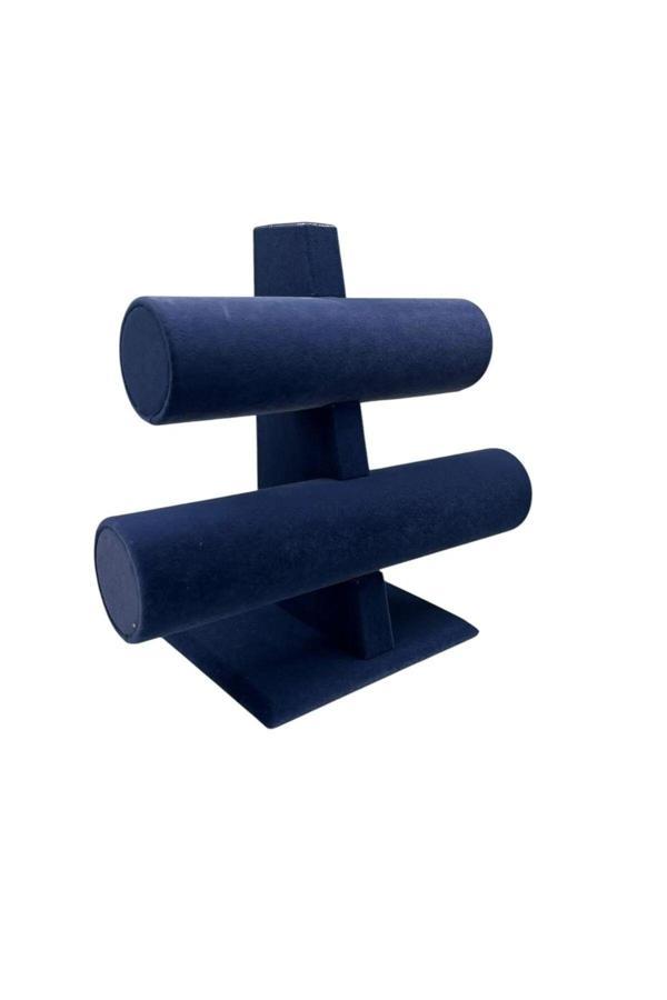 Megass Dekor Yerli Üretim Süet Kaplama Lacivert Renk 26/18 Cm Iki Kademeli Saat Bileklik Sergileme Standı - Image 1