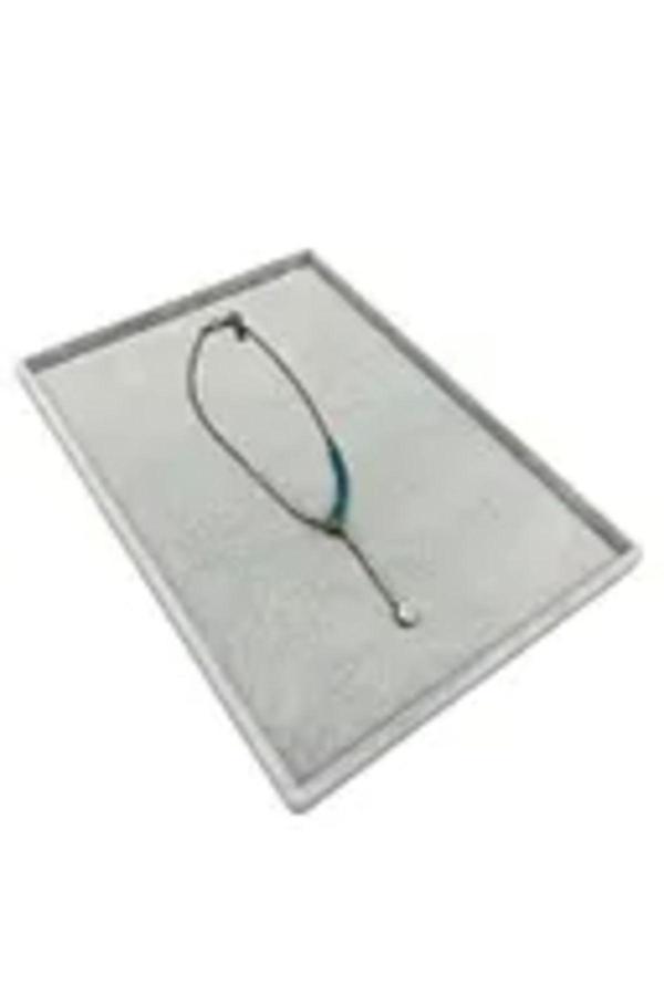 Megass Dekor Süet Kumaş Gri Renk 34/24 Cm Takı Servis Sunum Tablası - Image 1