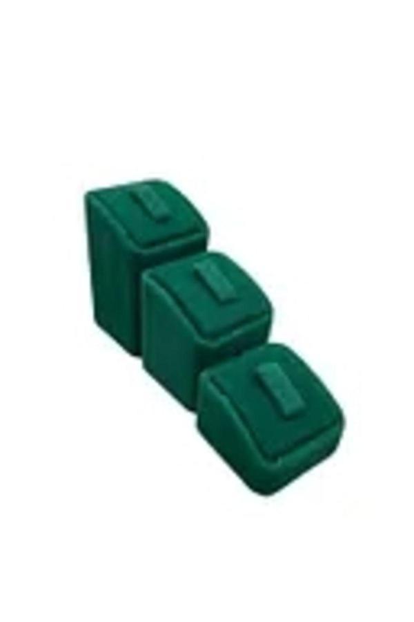 Megass Dekor Süet Kumaş Yeşil Renk Üçlü Takım Yüzük Sergileme Aksesuar - Image 1