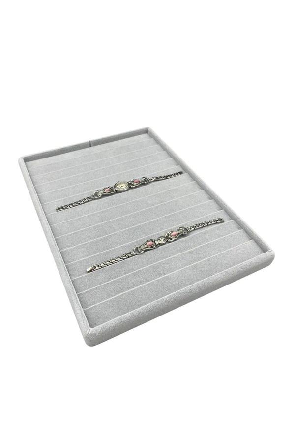 Megass Dekor Süet Kumaş Gri Renk 34/24Cm 14 Adet Kademeli Çekmece Içi Bileklik Tablası - Image 1