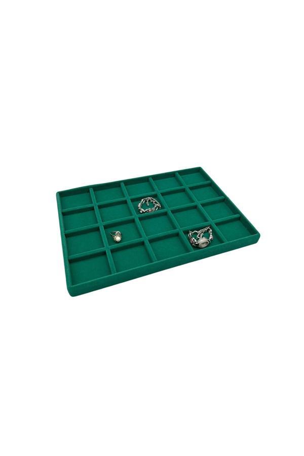 Megass Dekor Süet Kumaş Yeşil Renkli 34/24 Cm 20 Bölmeli Çekmece Içi Takı Standı - Image 1