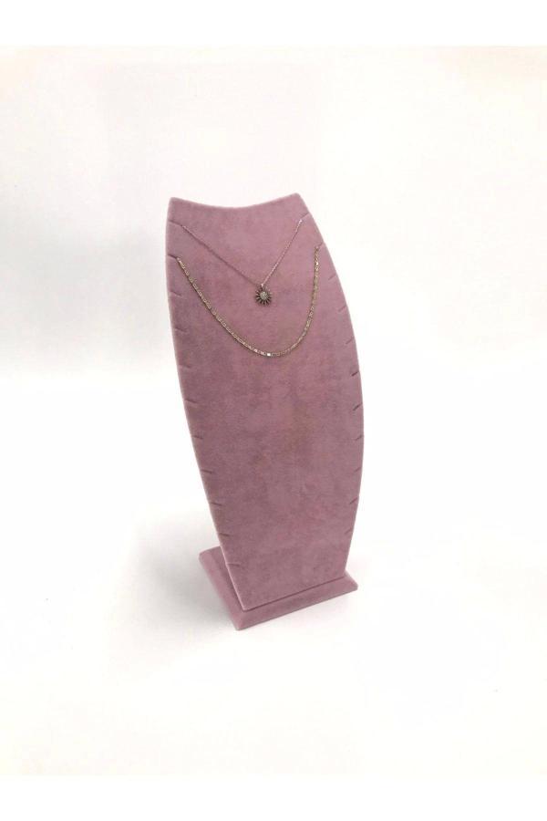 Megass Dekor Dubai Model Süet Kumaş Pembe Renk 25/12 Cm Kolye -Zincir Ayaklı Stand - Image 1