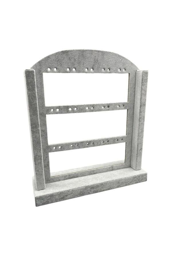 Megass Dekor Yerli Üretim Süet Kumaş Gri Renk 26/22 Cm Ayaklı Küpe Standı - Image 1