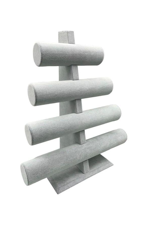 Megass Dekor Süet Kumaş Gri Renk Dört Kademeli 38/34 Cm Bileklik-Saat Sergileme Standı - Image 1