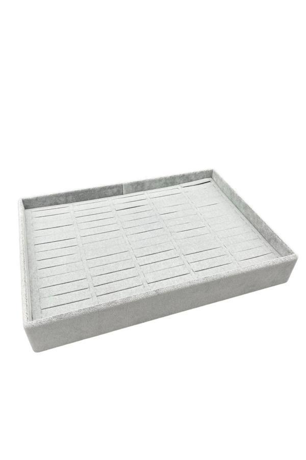 Megass Dekor Yerli Üretim Süet Kumaş Gri Renk 34/24 Cm Batırmalı Çekmeçe Içi Bileklik Kelepçe Tablası - Image 1