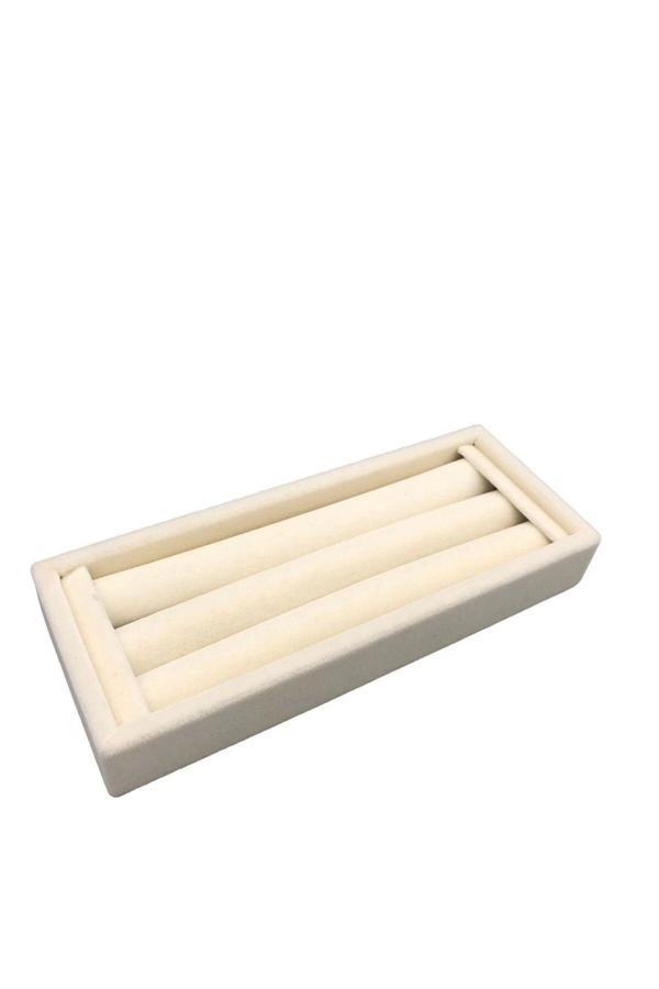 Megass Dekor Ufak Boy Süet Kumaş Krem Renk 18 / 7 Cm Rulo Çekmece Içi Yüzük Standı - Image 1