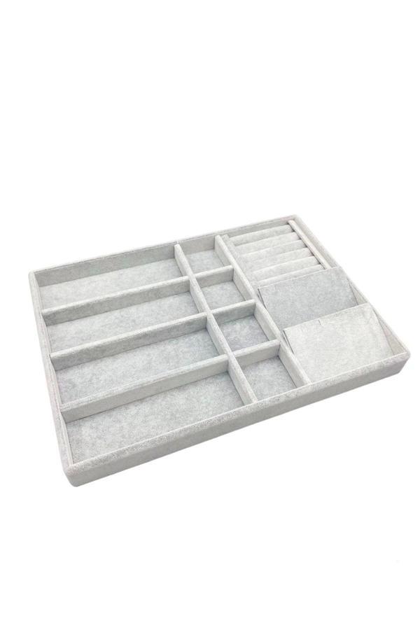 Megass Dekor Helsinki Model Süet Kaplama Gri Renk 34/24 Cm Çoklu Mix Çekmece Içi Takı Düzenleyicisi - Image 1