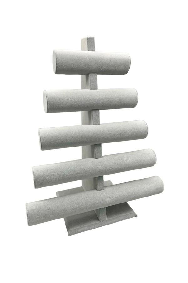 Megass Dekor Yerli Üretim Süet Kumaş Gri Renk Beş Kademeli 45/34 Cm Bileklik-Saat Sergileme Standı - Image 1
