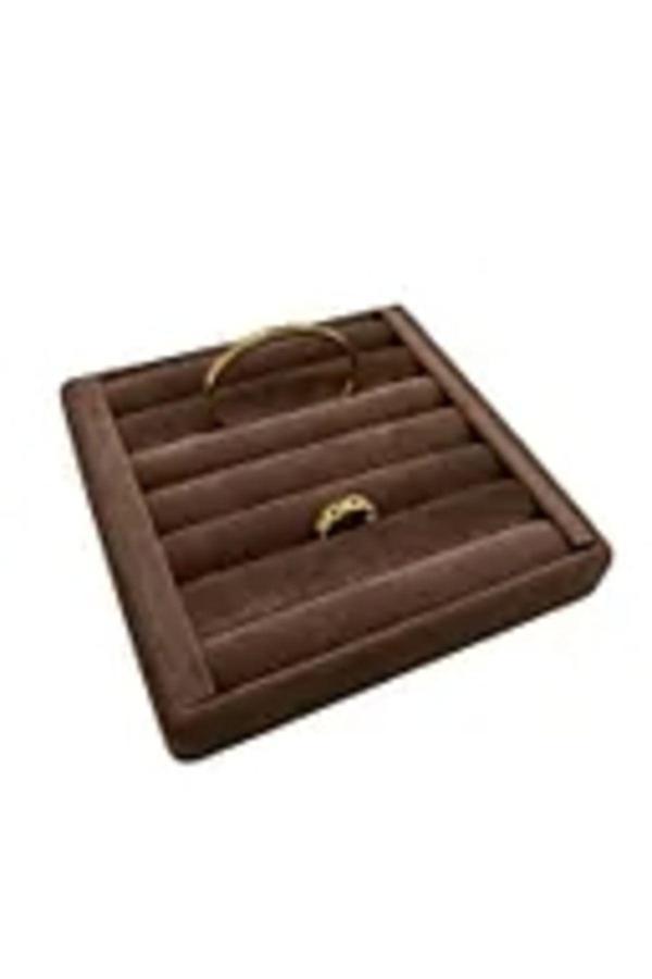 Megass Dekor Süet Kumaş Kahve Renk 15 Cm / 15 Cm Yüzük Sergileme Standı - Image 1