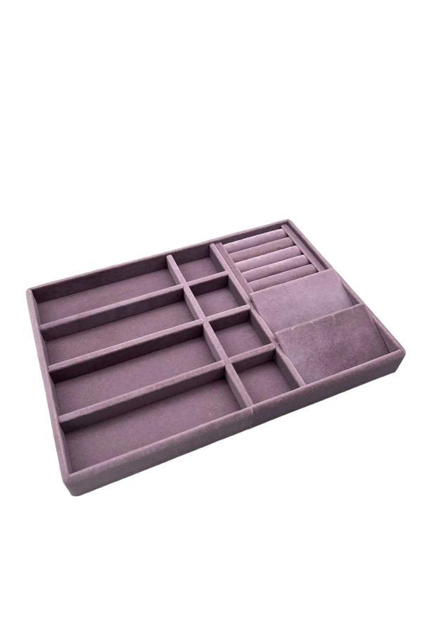 Megass Dekor Helsinki Model Süet Kaplama Lila Renk 34/24 Cm Çoklu Mix Çekmece Içi Takı Düzenleyicisi - Image 1