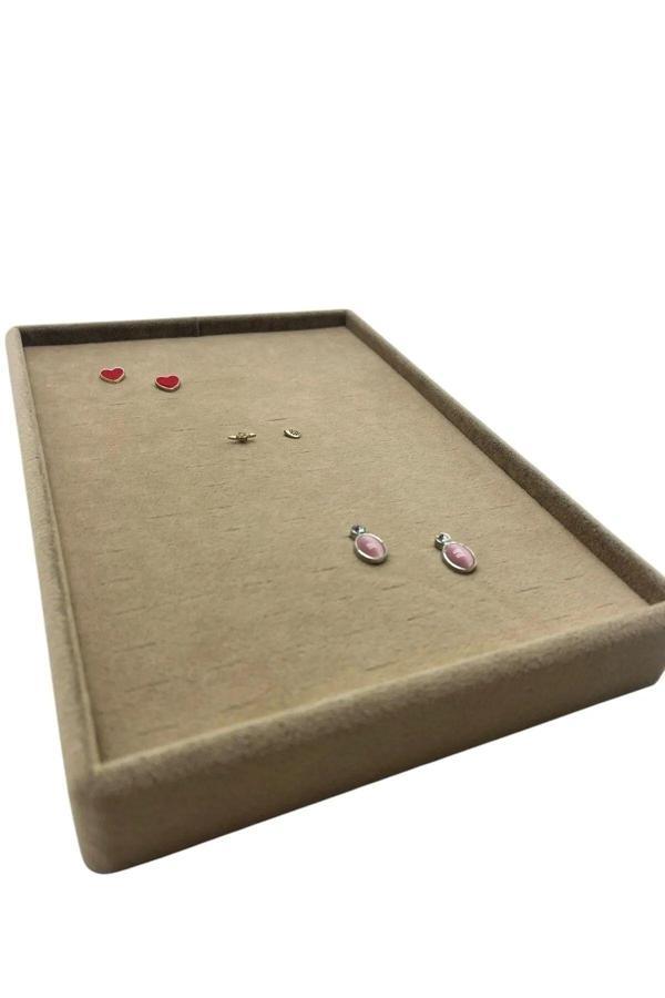 Megass Dekor Süet Kumaş Kahve Renk 22/14 Cm Batırmalı Piercing -Küpe Tablası - Image 1